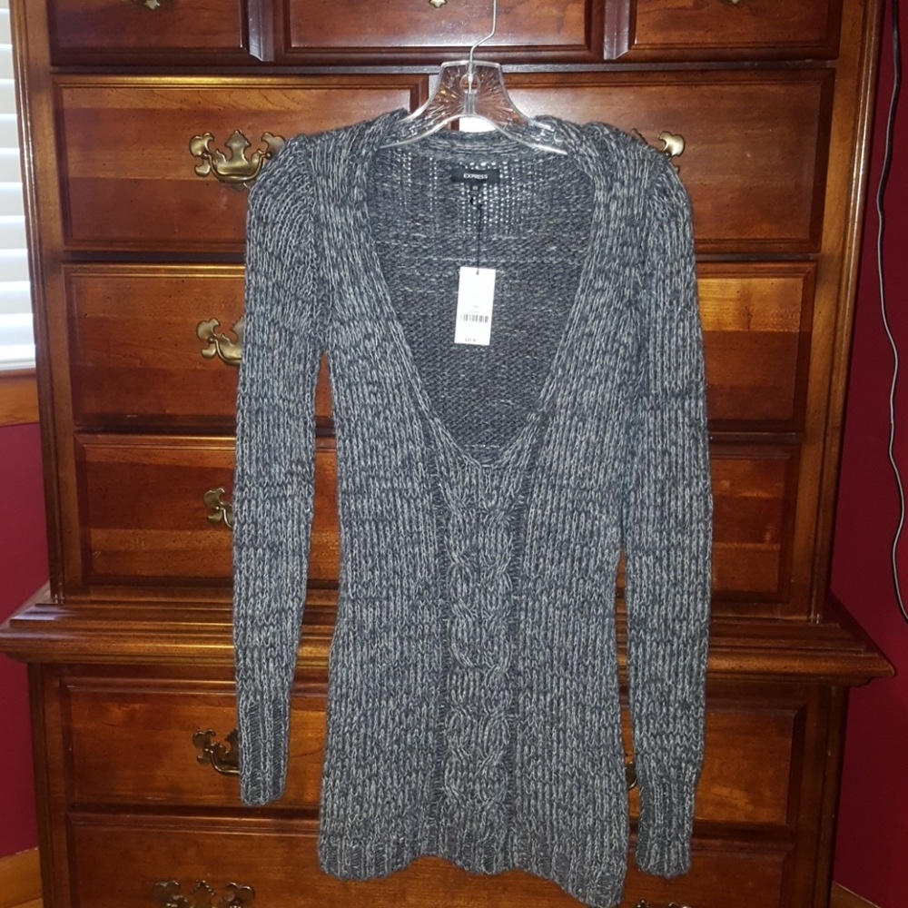 Express Deep V-Neck Cable Knit Sweater Tunic